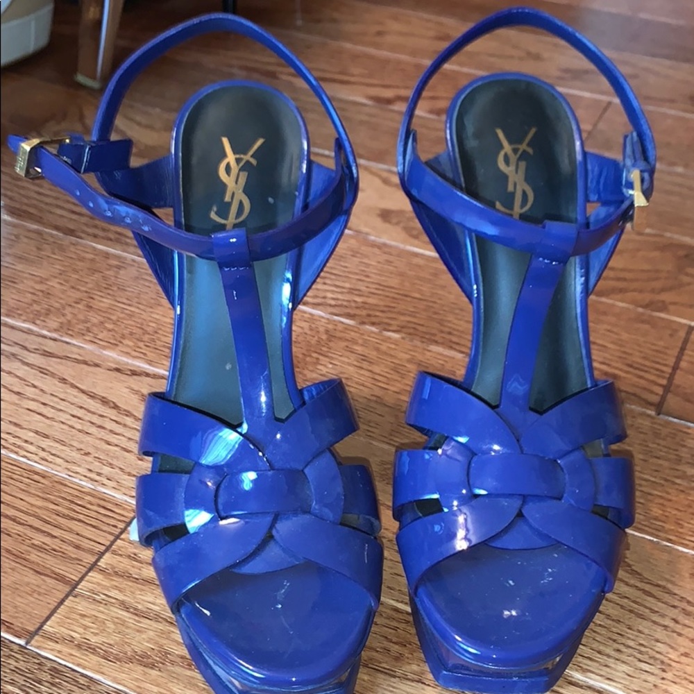 Authentic YSL patent leather royal blue pumps